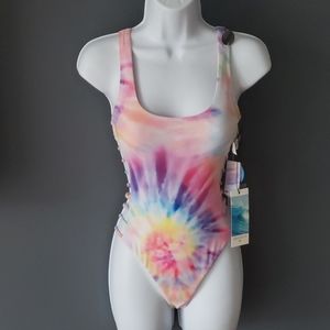 Pink Tied-Dyed Cut Out One Piece Swimsuit